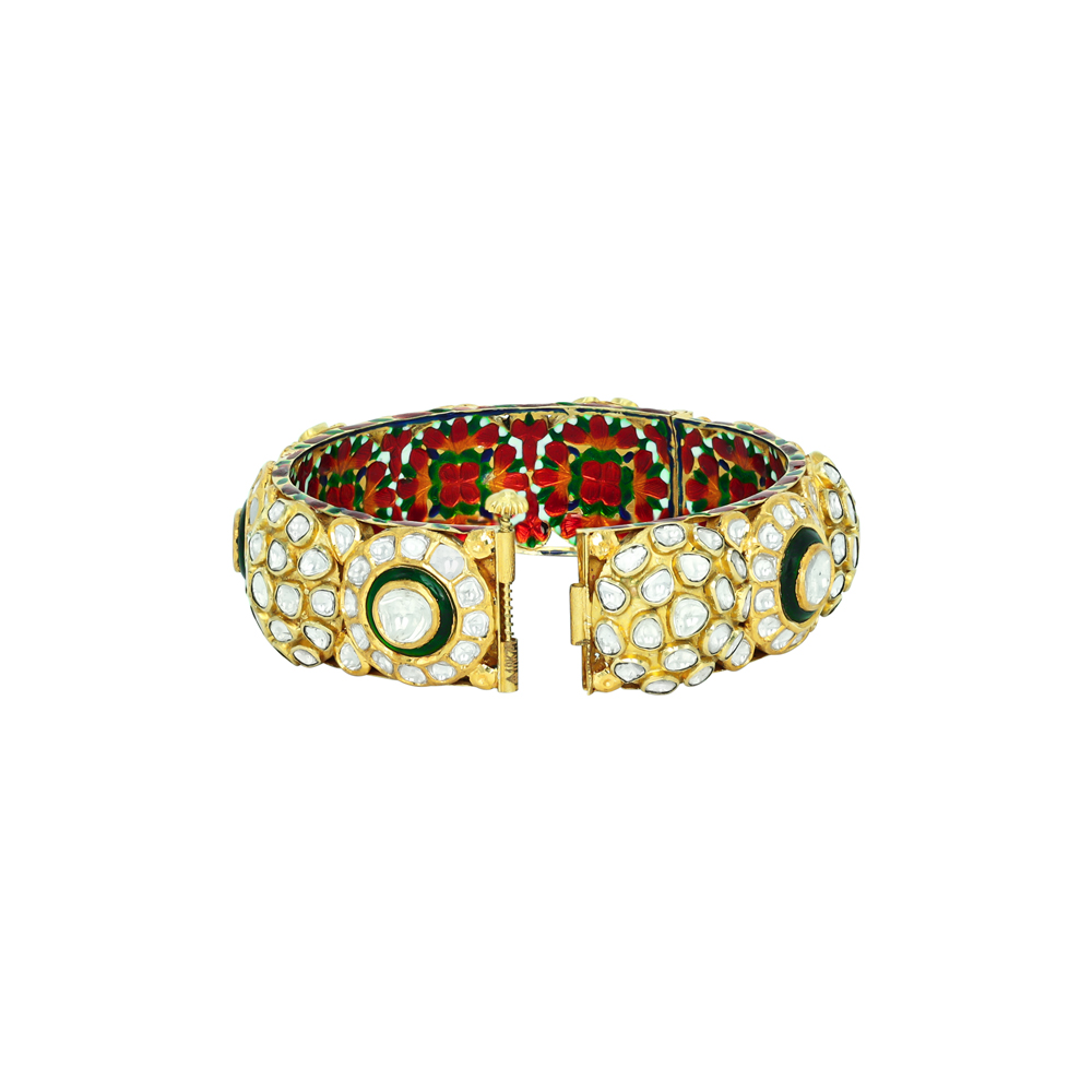 Makadi Polki Bangle with Red-Green Floral Enamel Detail